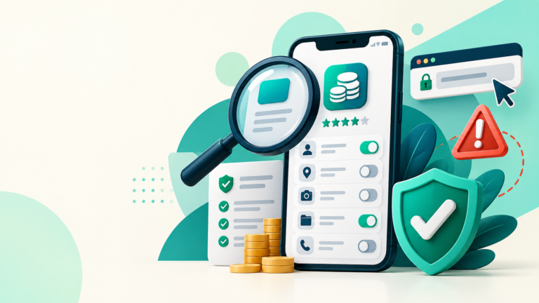 Teléfono con controles de privacidad y verificación de una aplicación de préstamos