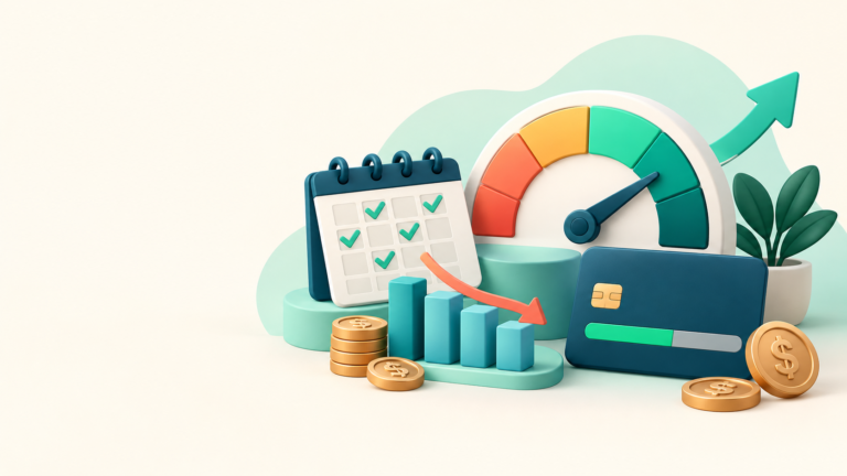 Indicador de score crediticio mejorando con pagos puntuales y menor deuda